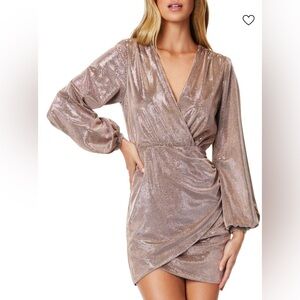 Ramy Brook Bonny Metallic Faux Wrap Mini-Dress in Bkush
size S